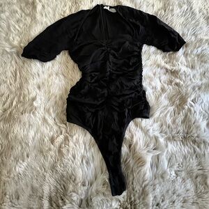 ASTR the Label Zelda Black Ruched Bodysuit